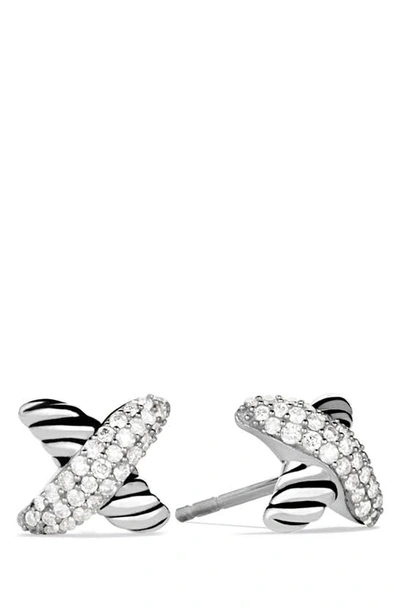 David Yurman X Stud Earrings With Diamonds In Silver