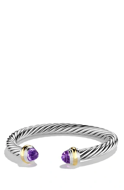 David Yurman Cable Classics Bracelet With Semiprecious Stones & 14k Gold, 7mm In Amethyst