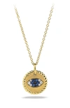 DAVID YURMAN CABLE COLLECTIBLES EVIL EYE CHARM NECKLACE WITH BLUE SAPPHIRE, BLACK DIAMONDS AND DIAMONDS,N12153D88ABSBDDI18