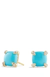 David Yurman Women's Chatelaine Stud Earrings In 18k Yellow Gold With Pavé Diamonds In Turquoise