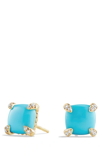 David Yurman Women's Chatelaine Stud Earrings In 18k Yellow Gold With Pavé Diamonds In Turquoise