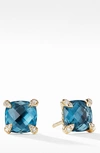 David Yurman Chatelaine Earrings With Hampton Blue Topaz And Diamonds In 18k Gold In Yellow Gold/ Blue Topaz
