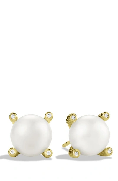 David Yurman Pearl Earrings With Diamonds In 18k Gold