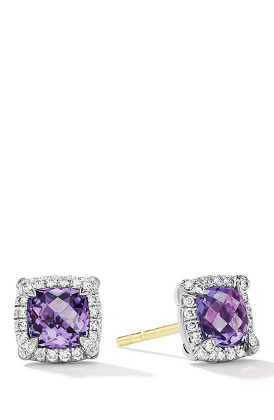 David Yurman Petite Chatelaine® Pavé Bezel Stud Earrings With Semiprecious Stone And Diamonds In Silver Pave/ Amethyst