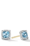 David Yurman Petite Chatelaine® Pavé Bezel Stud Earrings With Semiprecious Stone And Diamonds In Silver Pave/ Blue Topaz