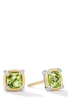 David Yurman Sterling Silver Petite Chatelaine Peridot & Diamond Pave Stud Earrings In 18k Yellow Gold In Gold/green