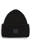 Acne Studios Pansy Face Patch Rib Wool Beanie In Black