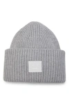 Acne Studios Pansy Face Patch Wool Beanie Hat In Grey Melange