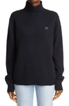 Acne Studios Kurtle Turtleneck Face Patch Wool Sweater In Black