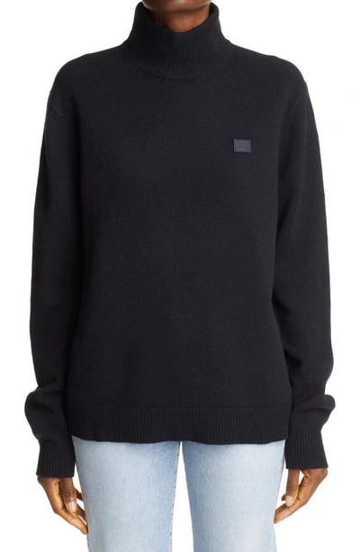 Acne Studios Kurtle Turtleneck Face Patch Wool Sweater In Black