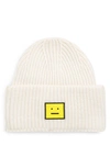 Acne Studios Pansy Face Patch Rib Wool Beanie In White/ Yellow