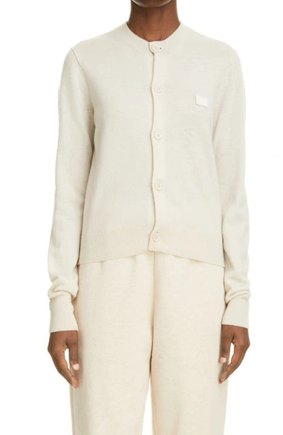 Acne Studios Keva Face Patch Wool Cardigan In Cream Beige