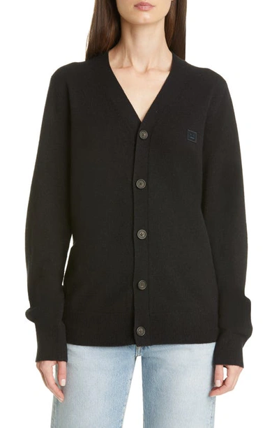 Acne Studios Keve Face Patch Wool Cardigan In Black