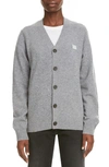 Acne Studios Keve Face Patch Wool Cardigan In Grey Melange