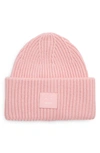 Acne Studios Pansy Face Patch Rib Wool Beanie In Blush Pink