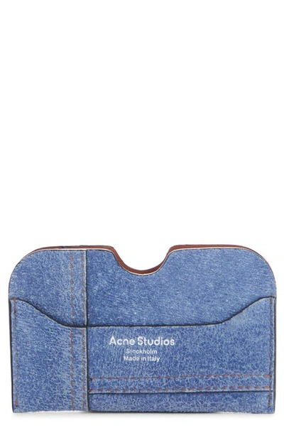 Acne Studios Elmas Patchwork Denimlook Leather Card Case In Denim Blue