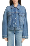 Acne Studios Relaxed Cropped Denim Jacket In Mid Blue
