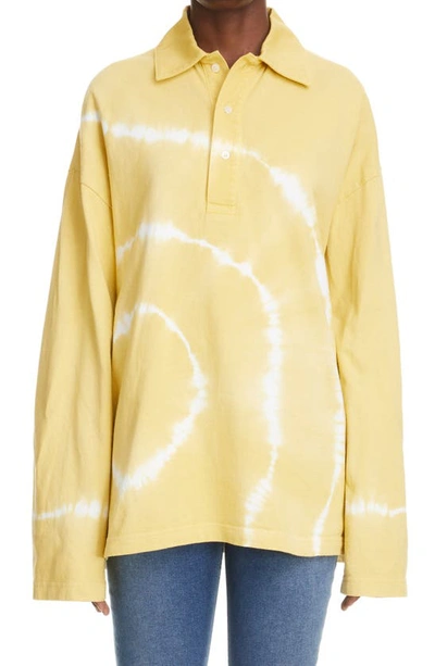 Acne Studios Epola Tie Dye Oversize Long Sleeve Polo In Mustard Yellow