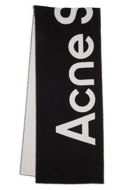 Acne Studios Toronty Logo Wool Blend Scarf In Black/ White