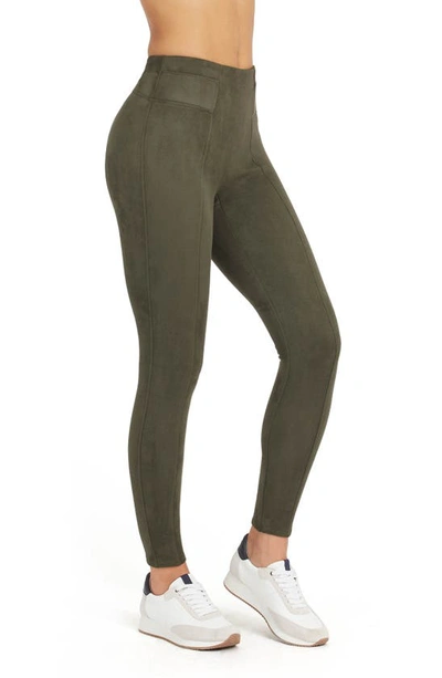 Spanxr Faux Suede Leggings In Deep Green