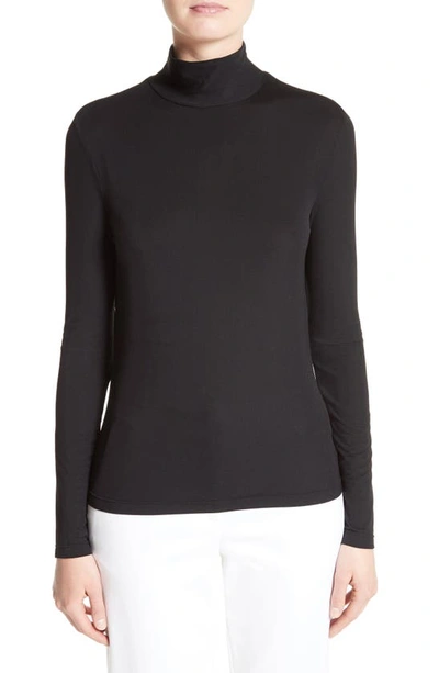 St John Caviar Collection Fine Jersey Turtleneck Top In Black