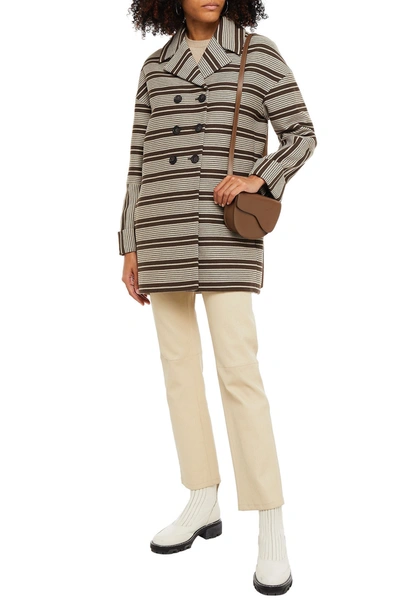 Apc Double-breasted Striped Tweed Coat In Grey