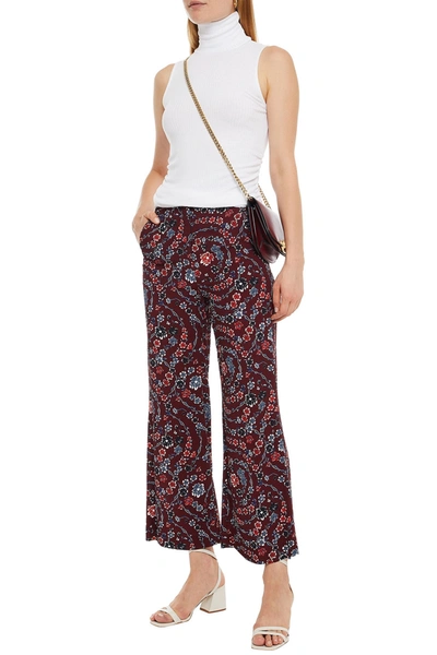 See By Chloé Floral-print Crepe Wide-leg Trousers In Claret
