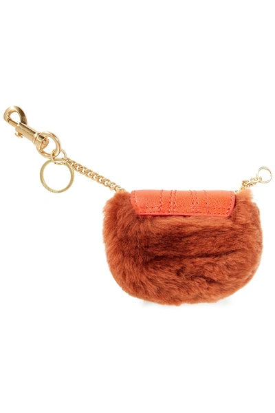 See By Chloé Hana Leather-trimmed Shearling Coin Purse In Brown