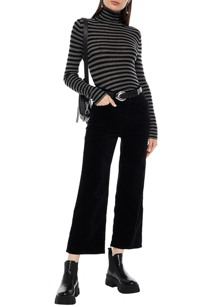 Ag Etta Cropped Cotton-blend Velvet Wide-leg Trousers In Black