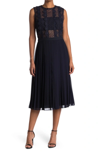 Reiss Tenley Lace Top Pleated Lace Yoke Dress In Navy | ModeSens