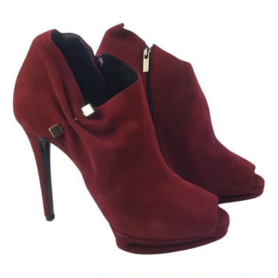 Pre-owned Le Silla Leather Ankle Boots In Burgundy
