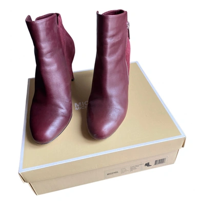 Pre-owned Michael Kors Leather Ankle Boots In Burgundy