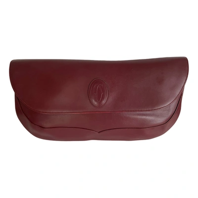 Pre-owned Cartier Trinity Leather Clutch Bag In Burgundy