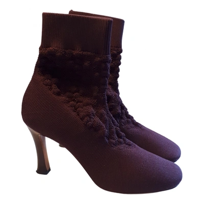 Pre-owned Celine Cloth Ankle Boots In Burgundy