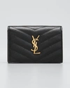 Saint Laurent Ysl Monogram Grain De Poudre Flap Card Case In Nero