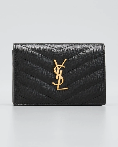 Saint Laurent Ysl Monogram Grain De Poudre Flap Card Case In Nero