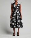 Lela Rose Rose Fil Coupé A-line Midi Dress In Black Multi