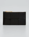 Bottega Veneta Intrecciato Leather Zip Card Holder In 8425 Black Gold