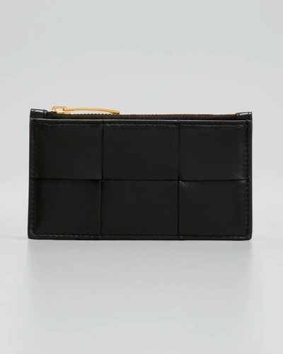 Bottega Veneta Intrecciato Leather Zip Card Holder In 8425 Black Gold