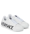 Versace Greca Logo-print Lace-up Trainers In Bianco+nero