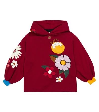 Dolce & Gabbana Kids' Floral-print Cotton Hoodie In Red