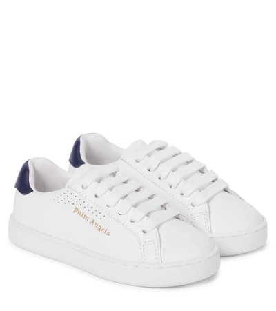 Palm Angels Kids' Leather Trainers In White Navy