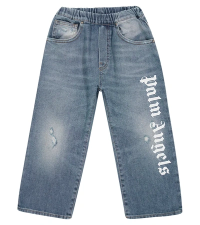 Palm Angels Boys Blue Kids Logo-print Distressed Stretch-denim Jeans 6-12 Years 12 Years