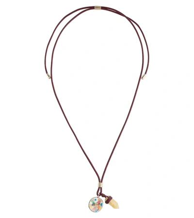 Chloé Leather, Gold-tone, Citrine And Ceramic Necklace In Purple - Yellow 1