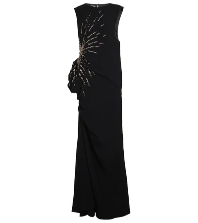 Dries Van Noten Crystal-embellished Draped Crepe Gown In Black