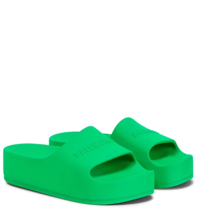 Balenciaga Logo Rubber Slides In Green