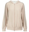 Brunello Cucinelli Embellished Cotton And Silk Hoodie In Feather/panama