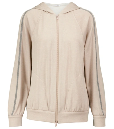 Brunello Cucinelli Embellished Cotton And Silk Hoodie In Multicolor