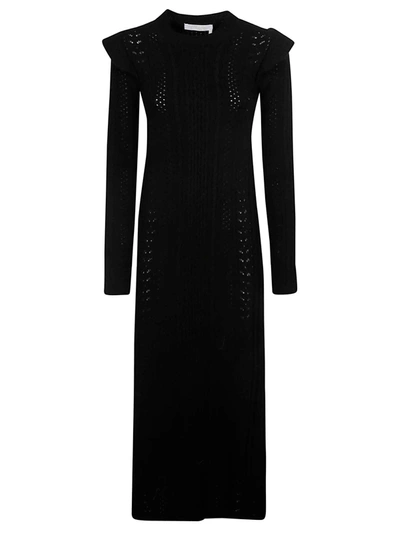 Chloé Ruffled Pointelle-knit Wool And Cashmere-blend Maxi Dress In Black