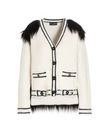 Dolce & Gabbana Logo Striped Trim Cardigan W/ Faux-fur Back In Black&white